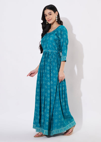 Rama Blue Gold Long Kurti