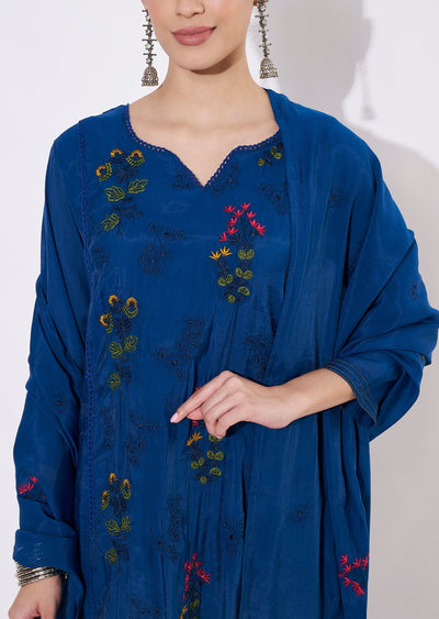 Teal Blue Mul Chanderi Anarkali Suit