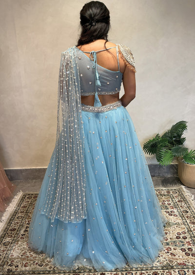 Ice Blue Net Crop top Set