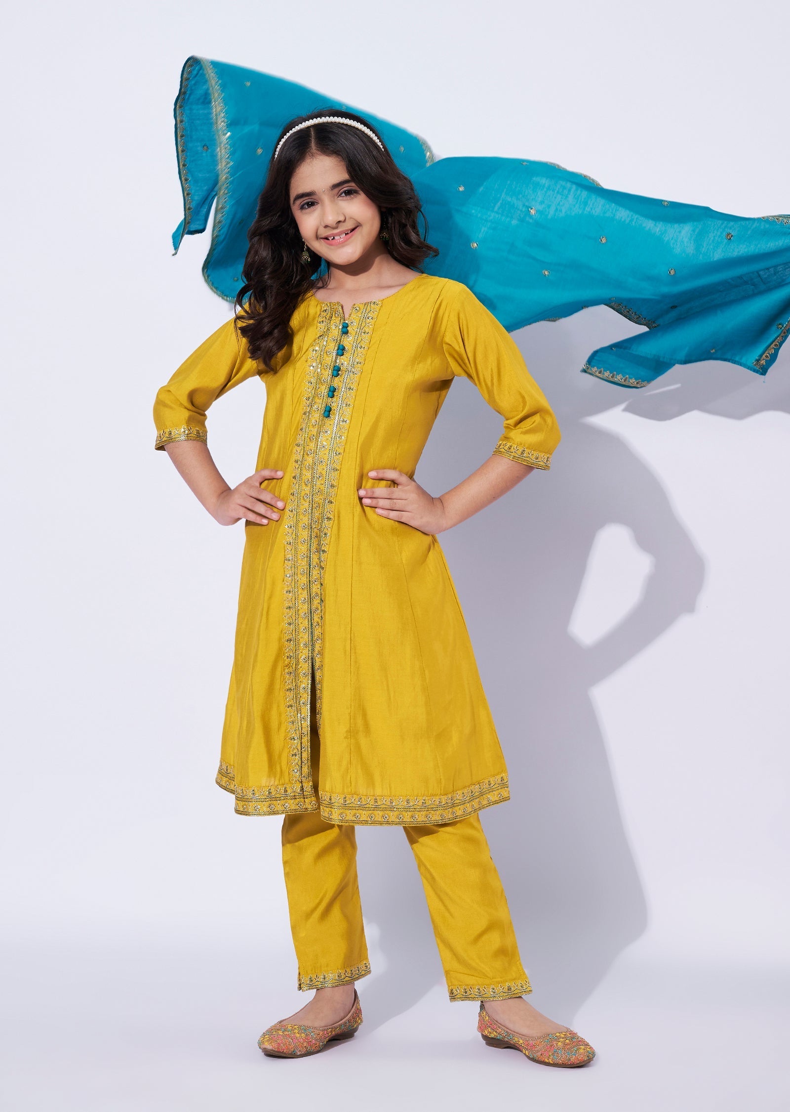 Yellow Silk Girls Anarkali