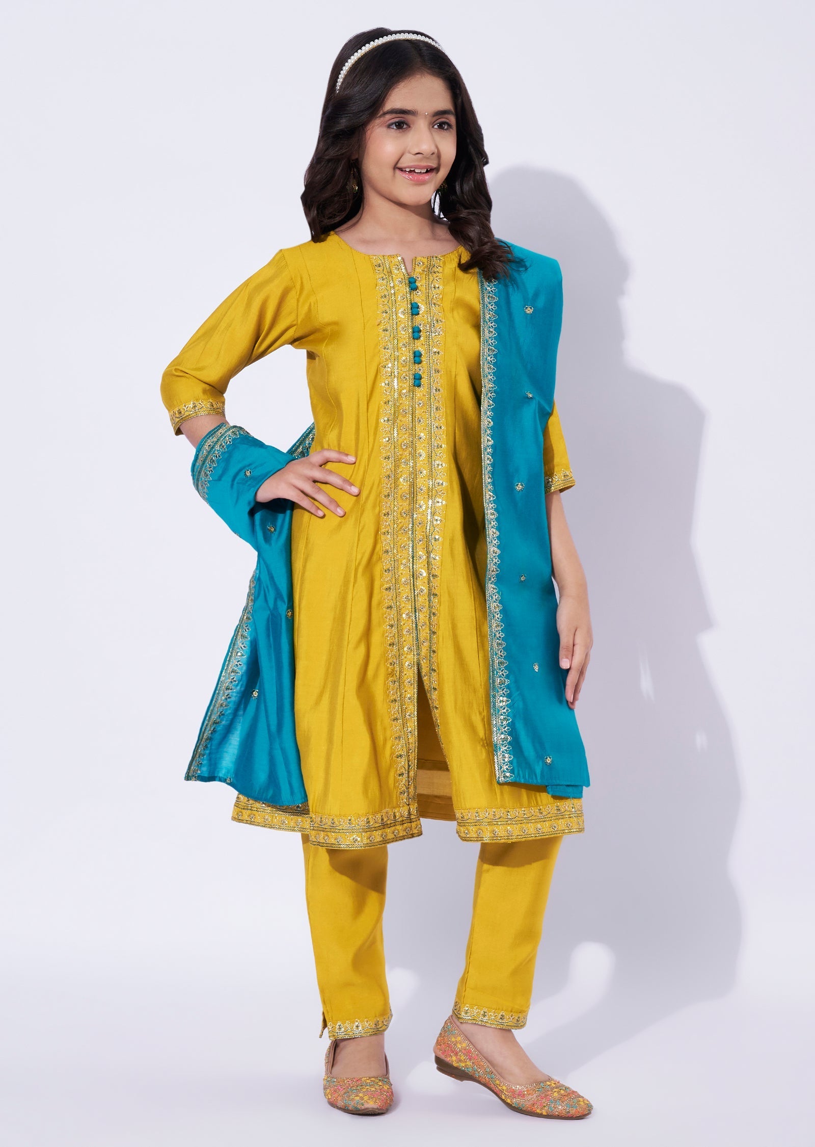 Yellow Silk Girls Anarkali