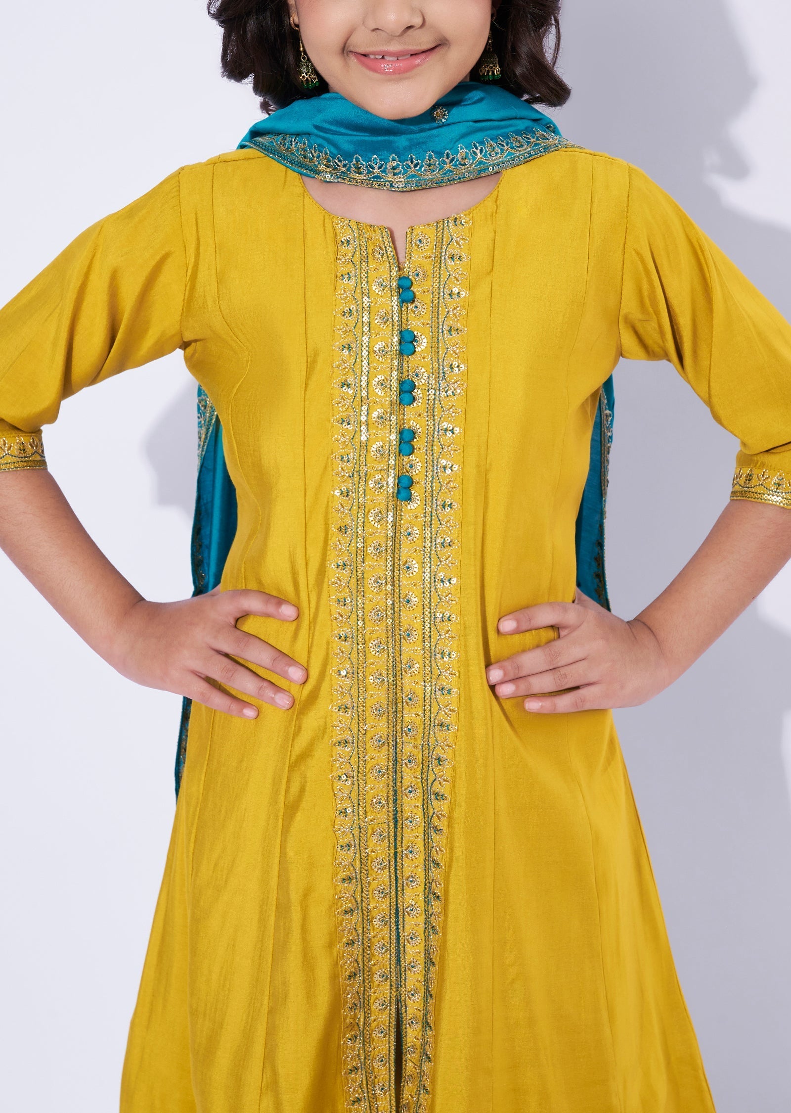 Yellow Silk Girls Anarkali