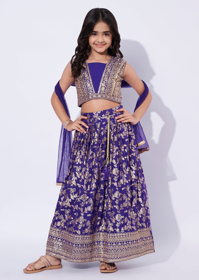 Purple Banaras Girls Ghagra Choli