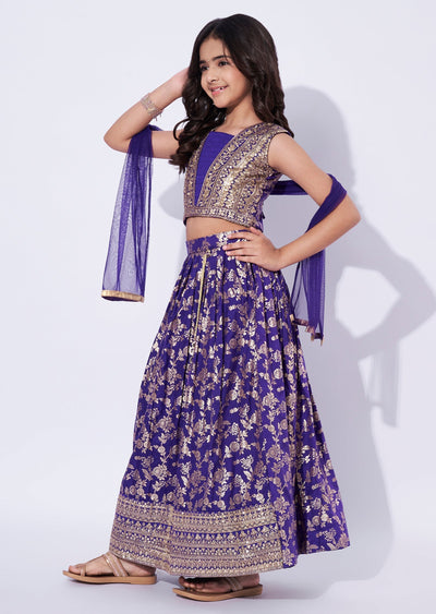 Purple Banaras Girls Ghagra Choli
