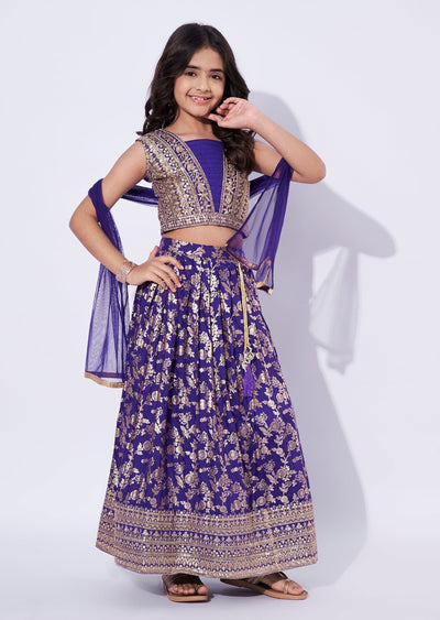 Purple Banaras Girls Ghagra Choli