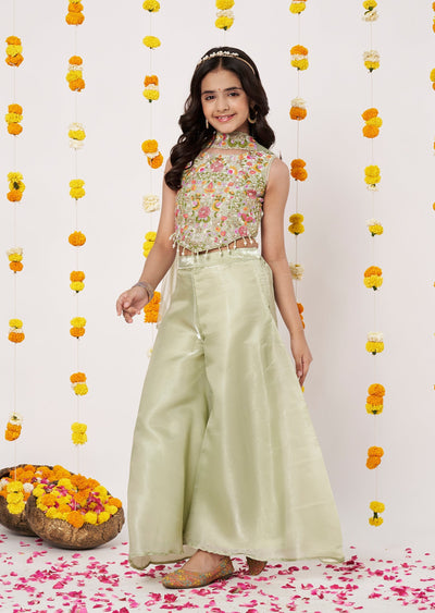 Green Organza Girls Gharara