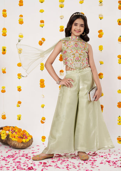 Green Organza Girls Gharara