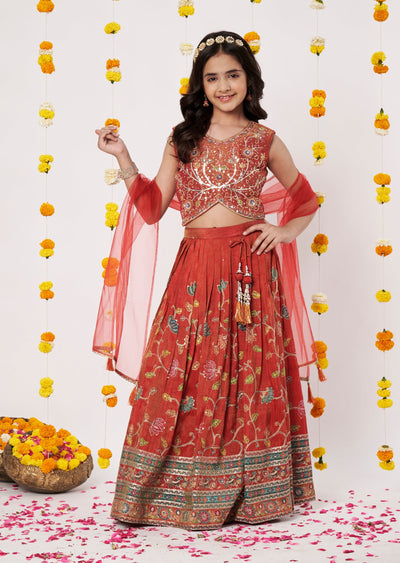 Rust Tissue Girls Ghagra Choli