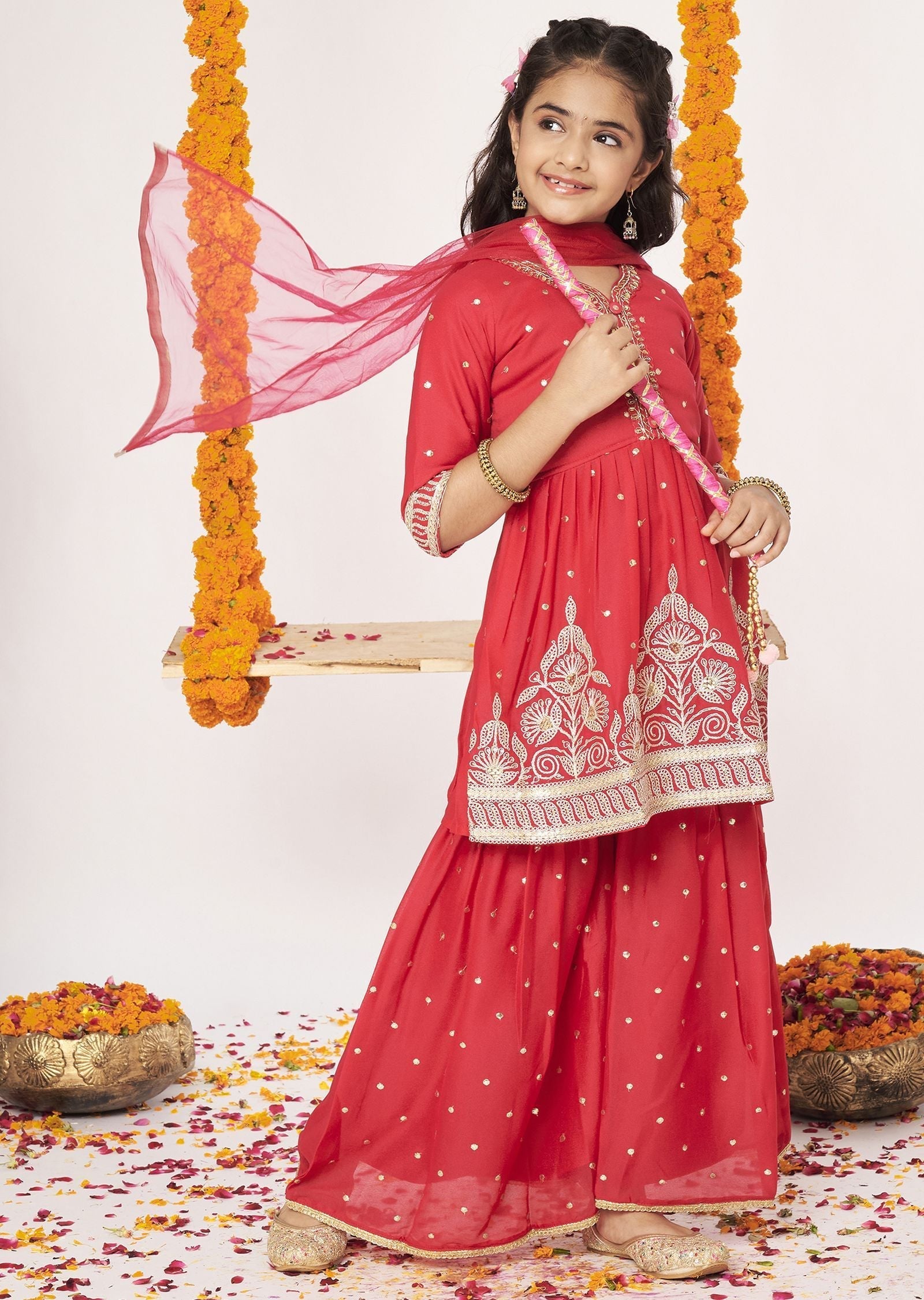 Pink Georgette Gharara Set
