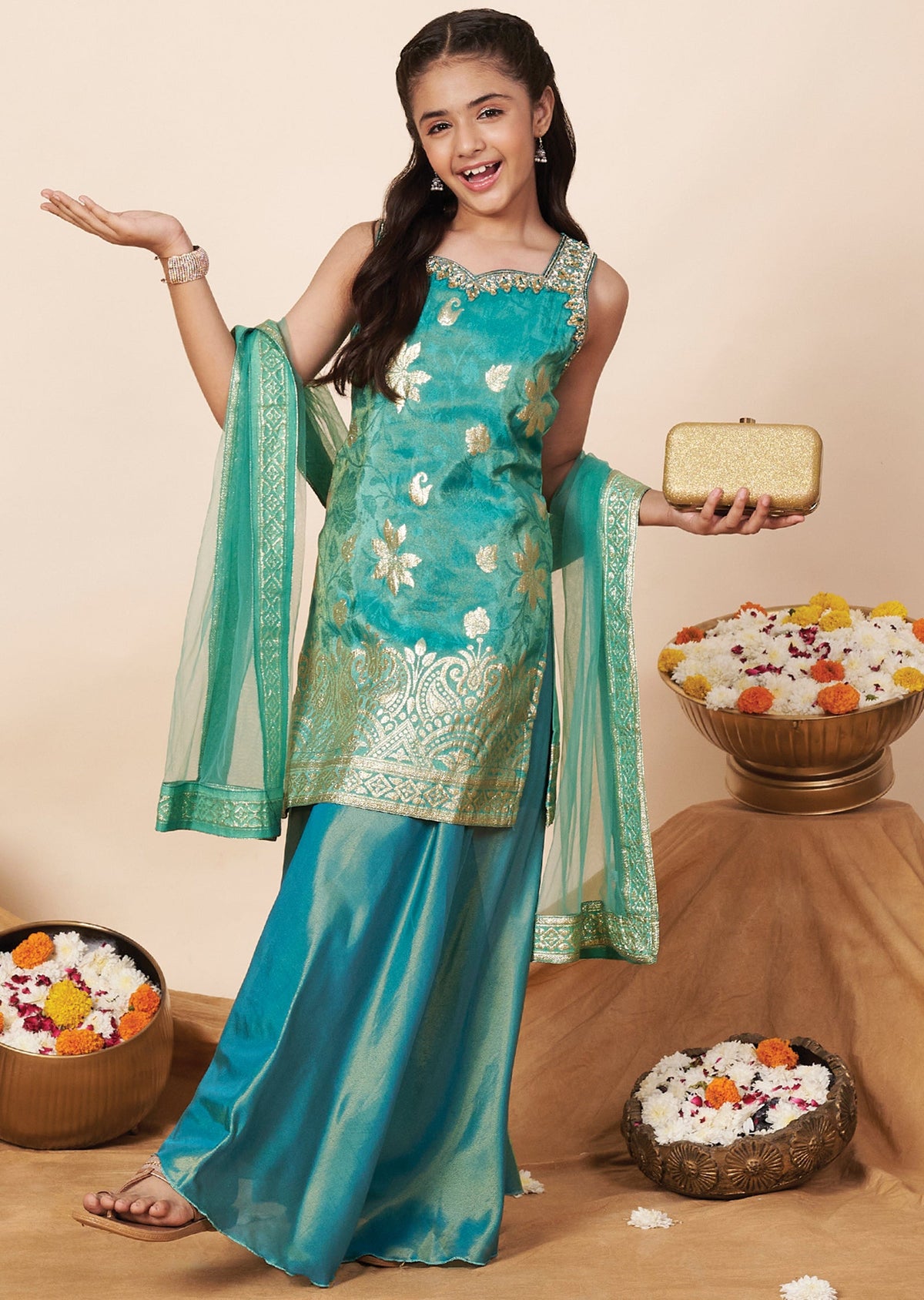 Sea Green Banaras Girla Gharara