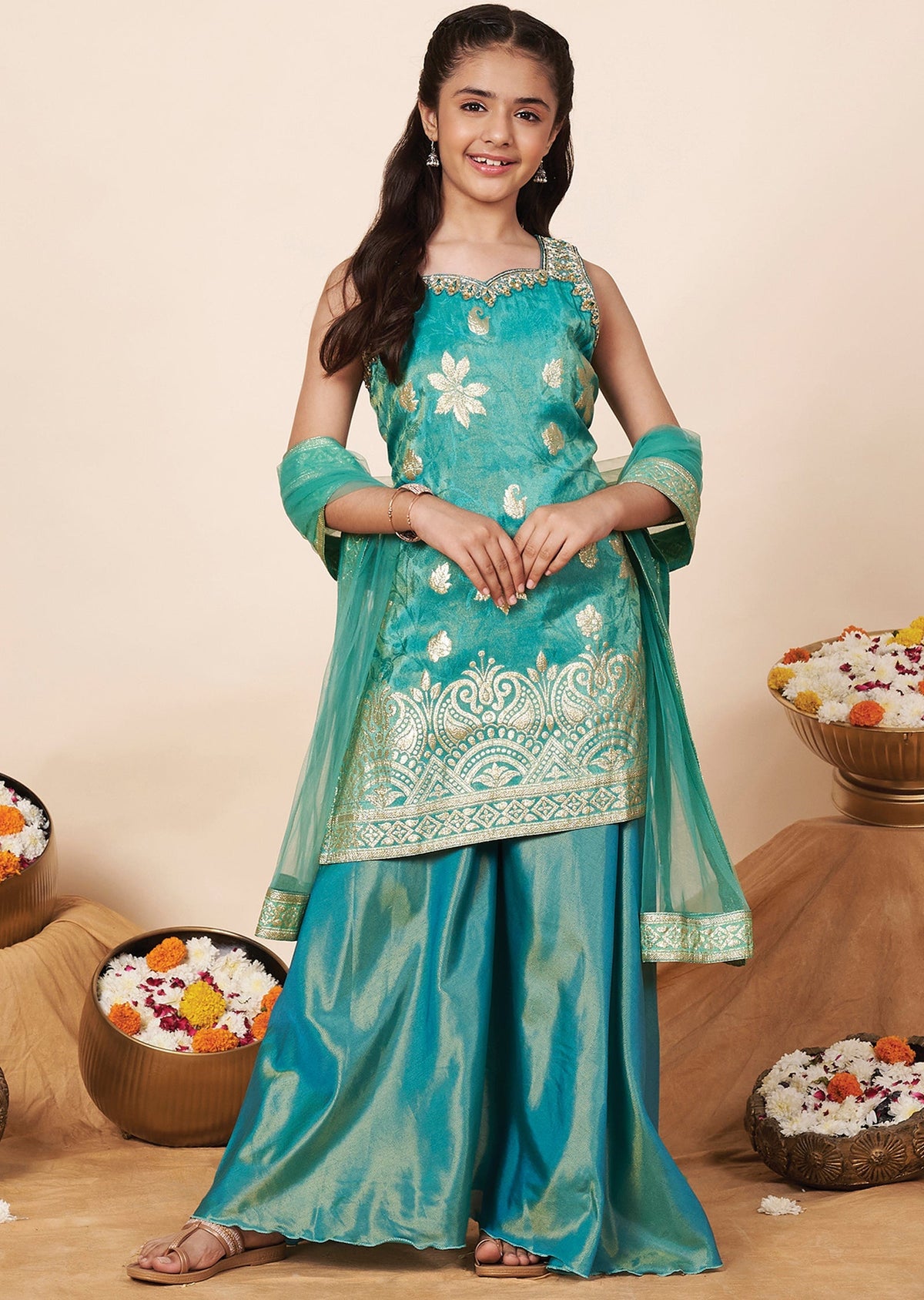 Sea Green Banaras Girla Gharara