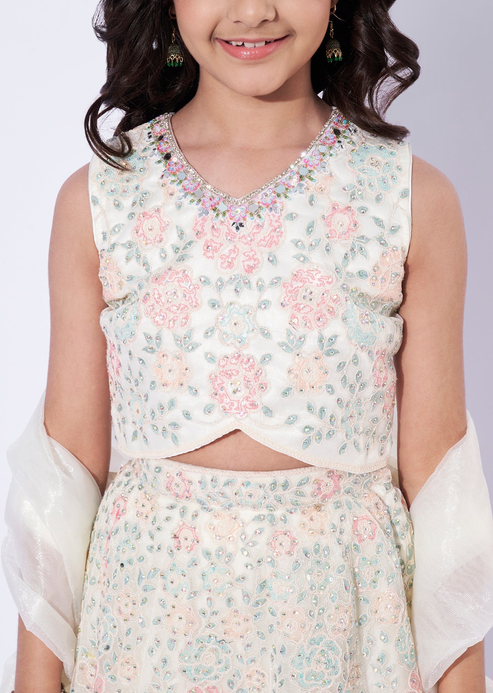 Off White Girls Ghagra Choli