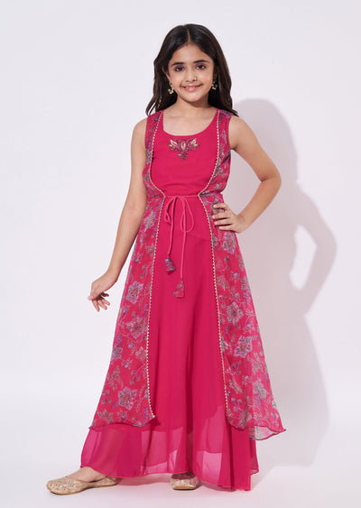 Rani Pink Georgette Ethnic Gown