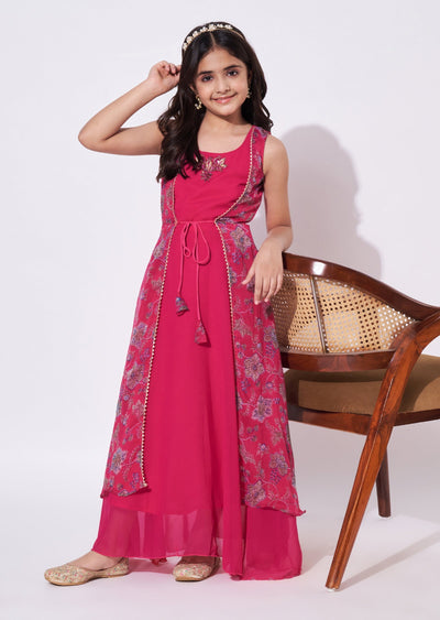 Rani Pink Georgette Ethnic Gown