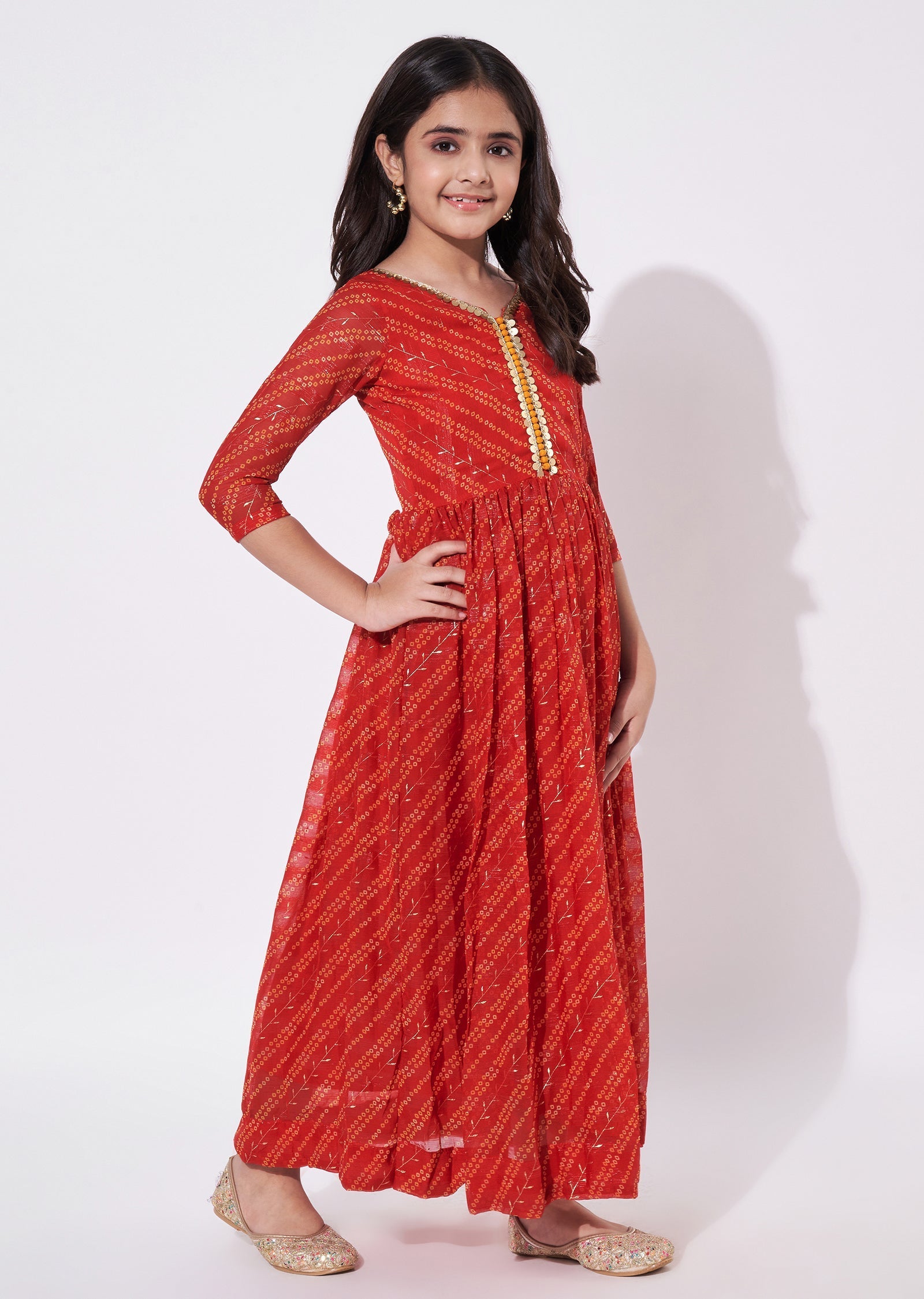 Red Chiffon Ethnic Gown