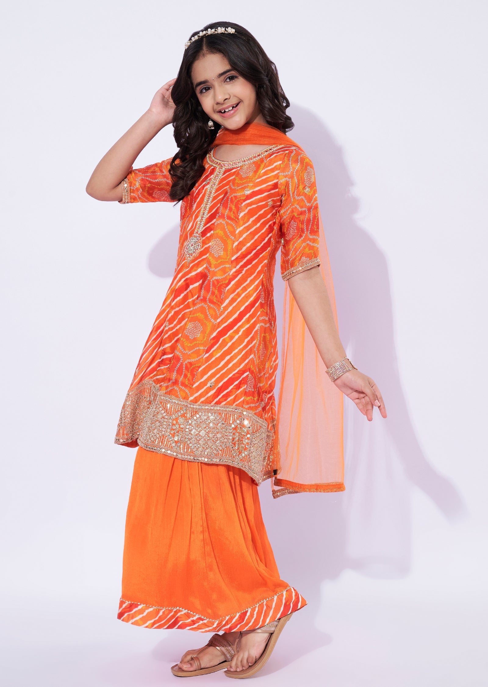 Orange Chinnon Girls Sharara