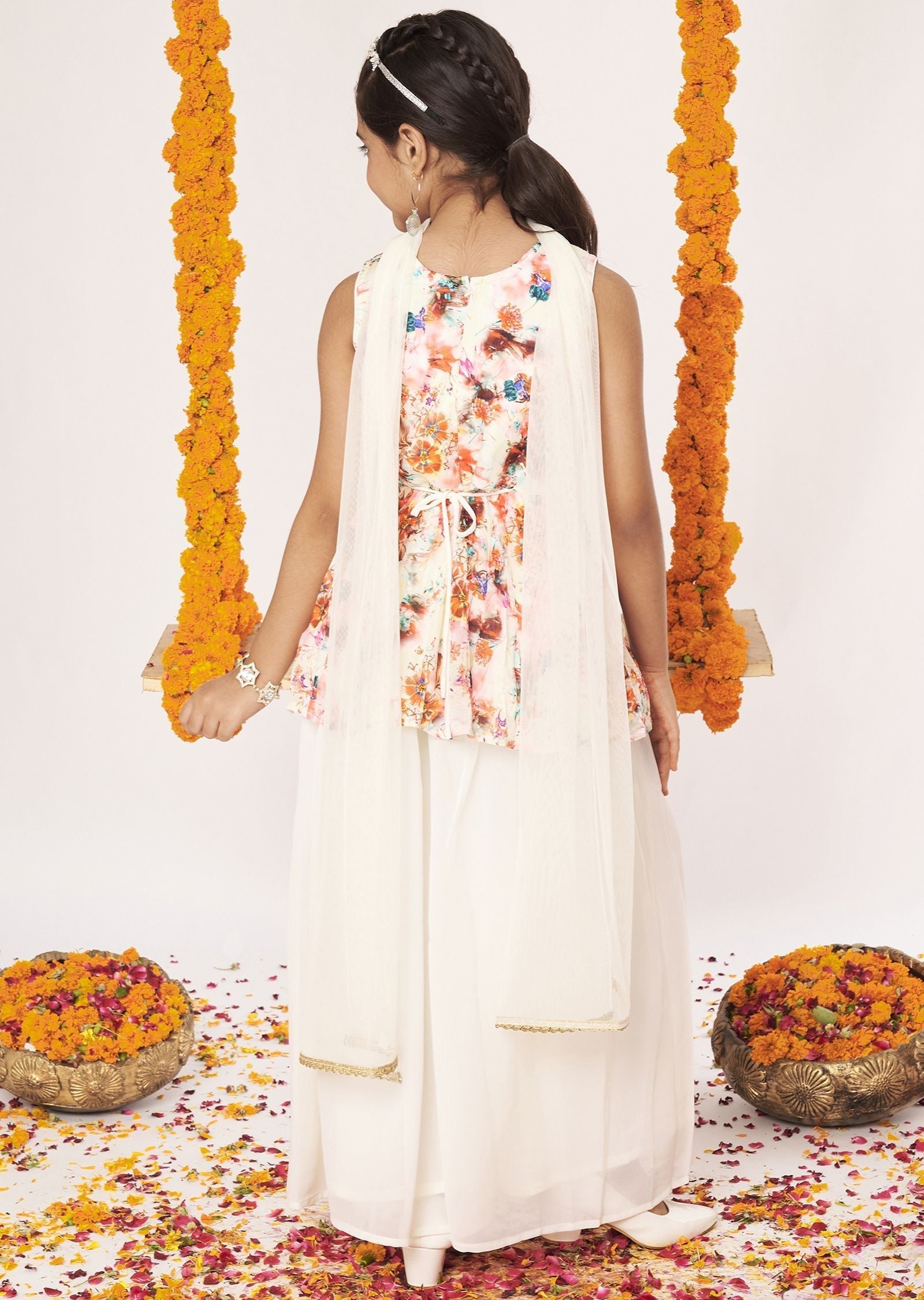 Cream Chinnon Gharara Set