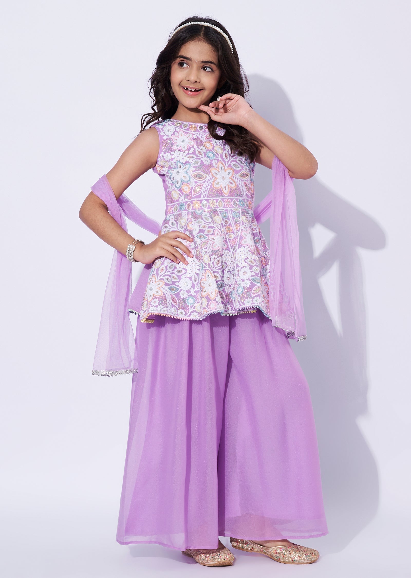 Lavender Georgette Girls Sharara