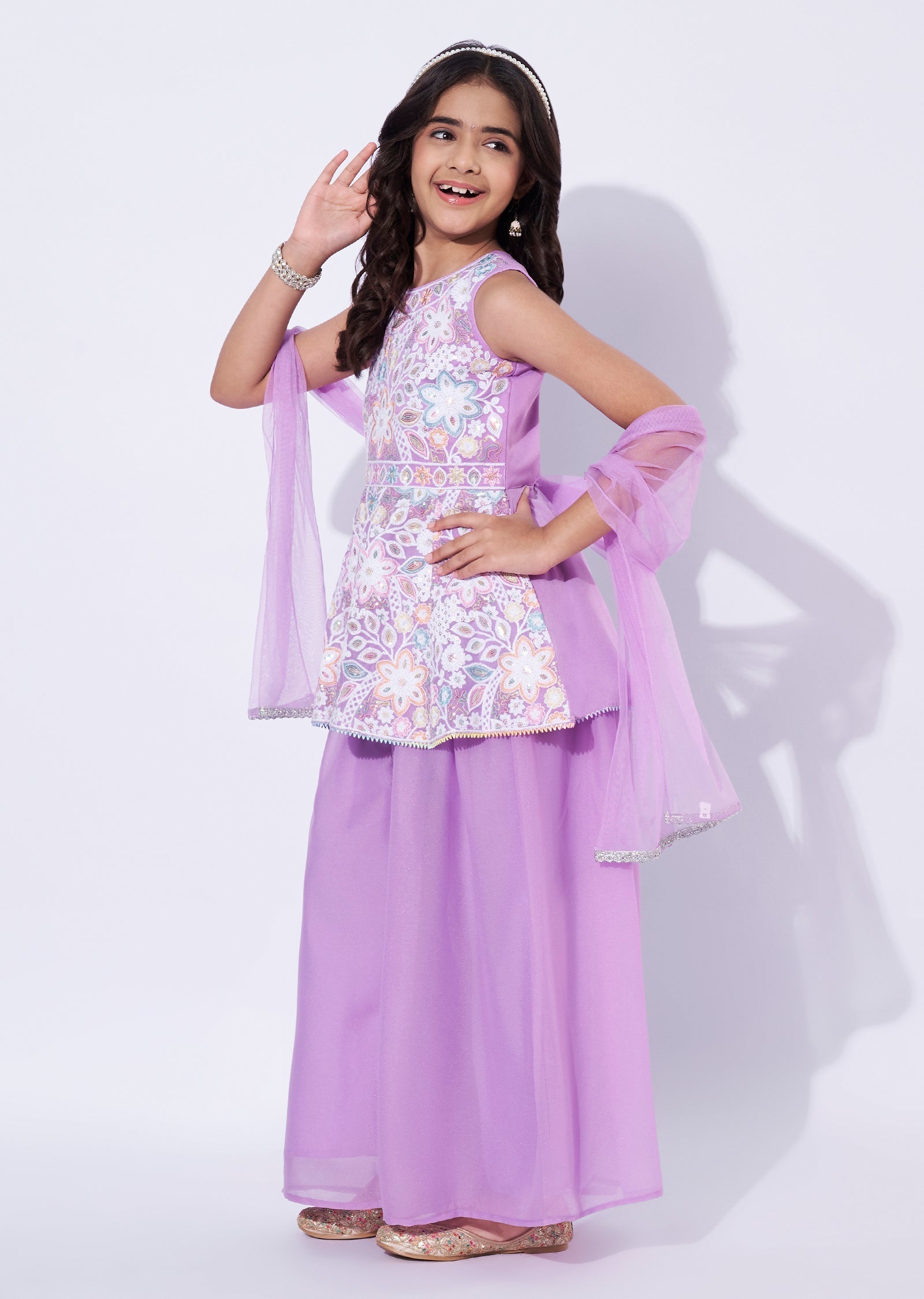 Lavender Georgette Girls Sharara