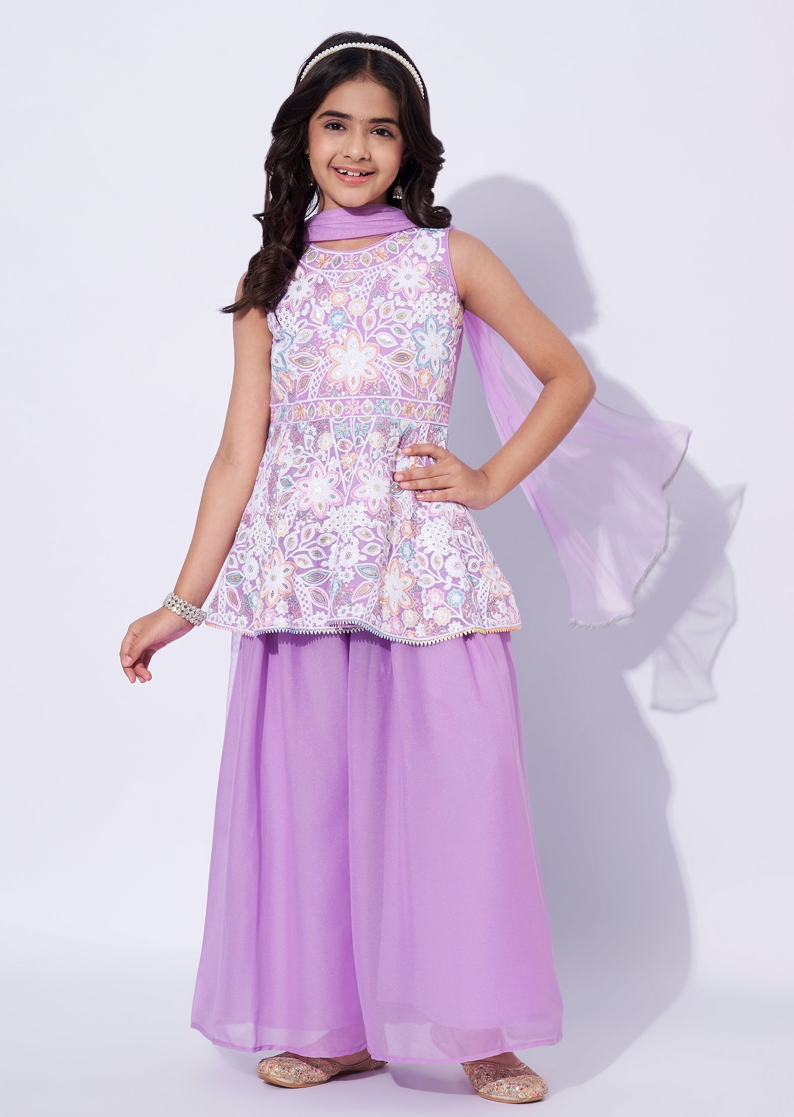 Lavender Georgette Girls Sharara
