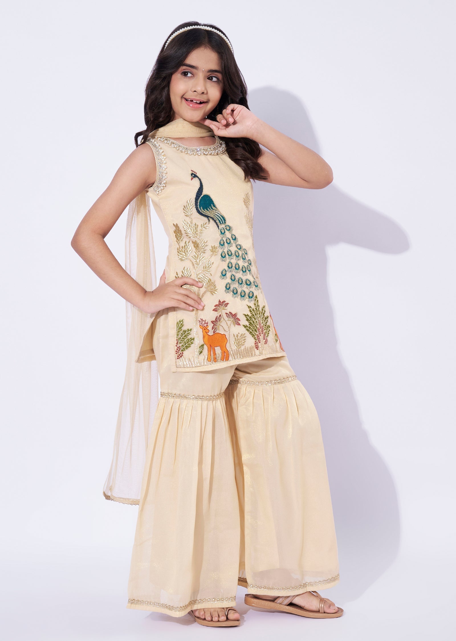 Beige Tissue Girls Sharara