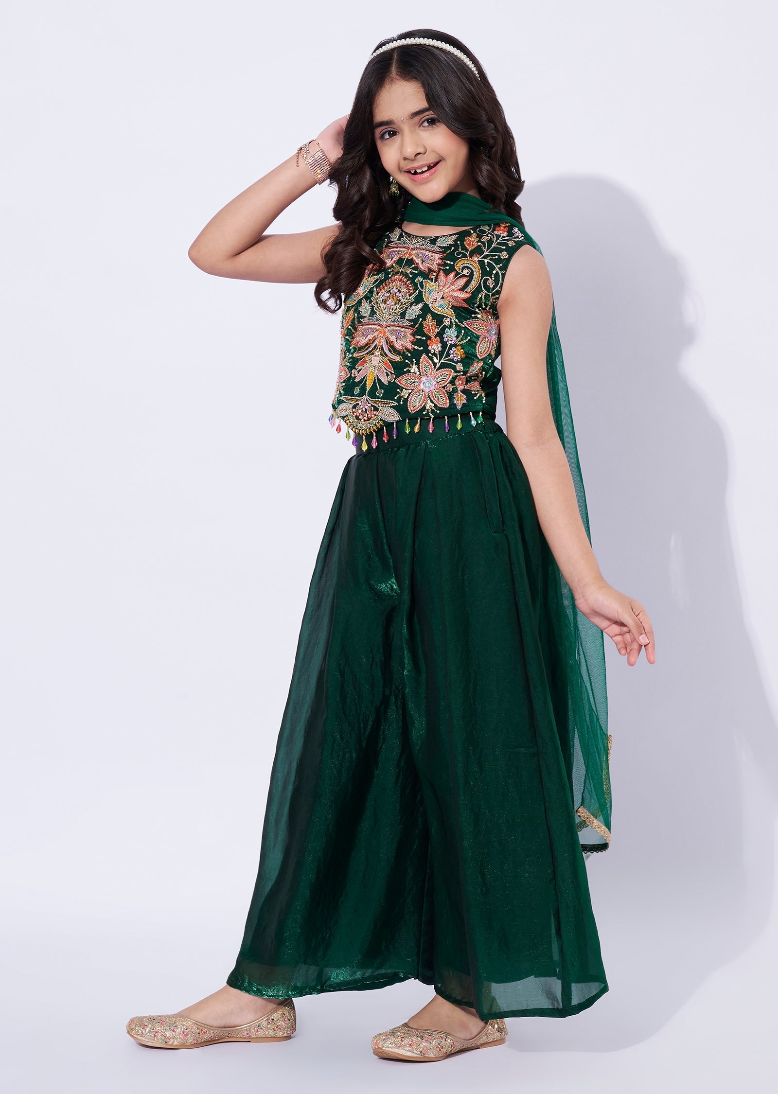 Green Tissue Girls Sharara