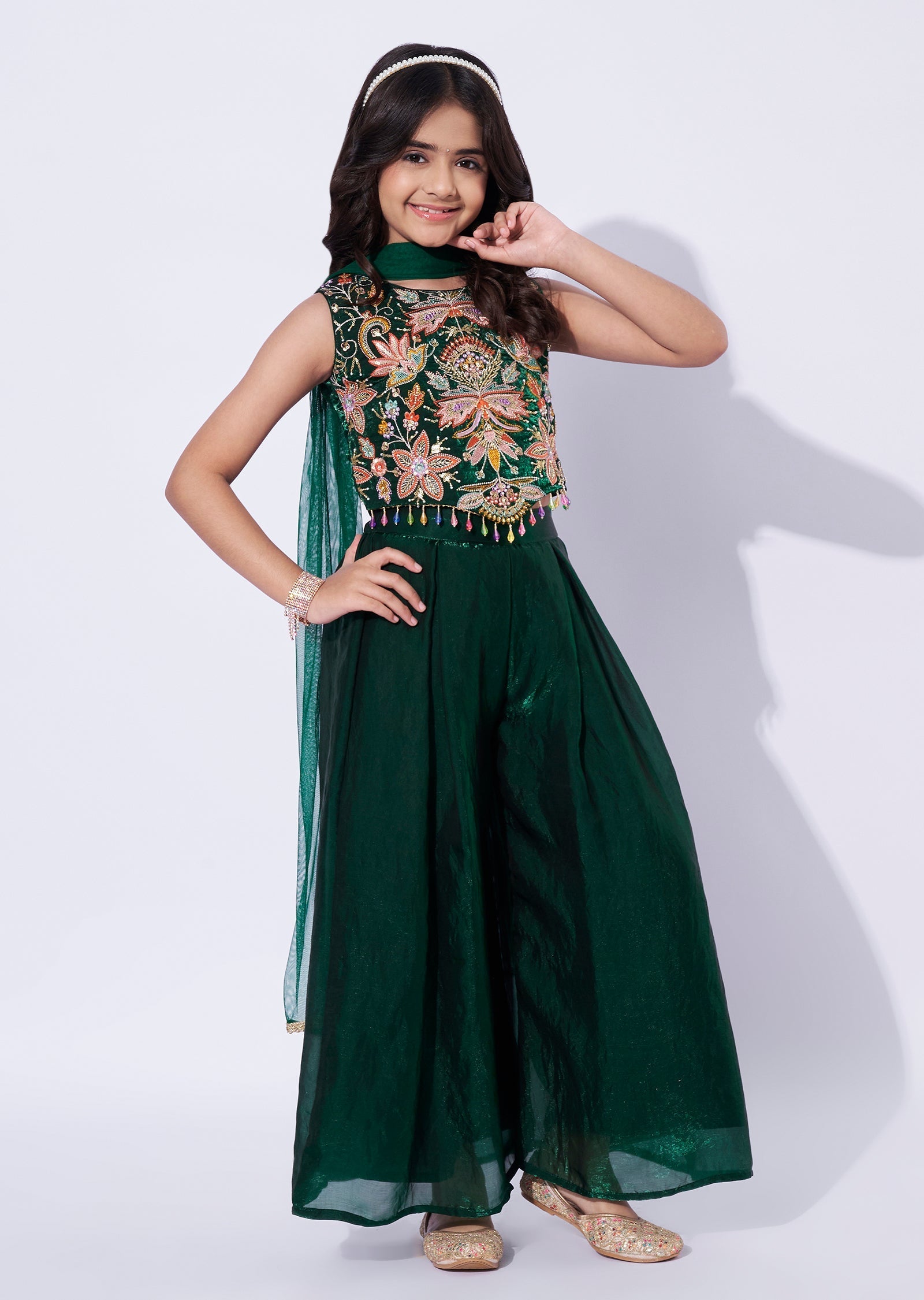 Green Tissue Girls Sharara