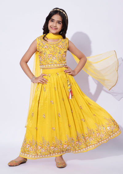 Yellow Tissue Girls Ghagra Choli