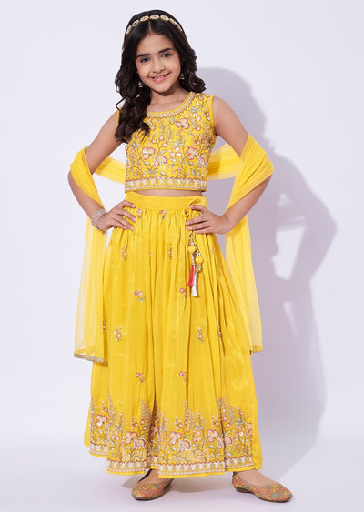 Yellow Tissue Girls Ghagra Choli