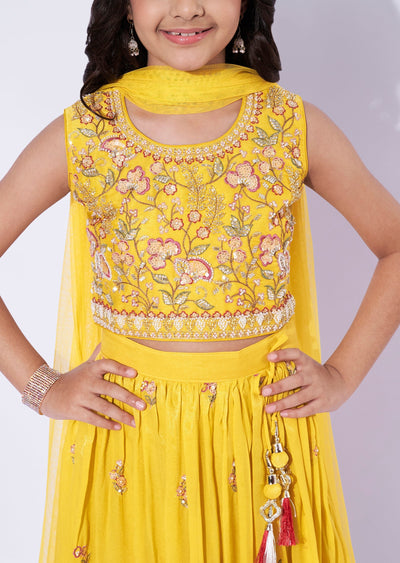 Yellow Tissue Girls Ghagra Choli