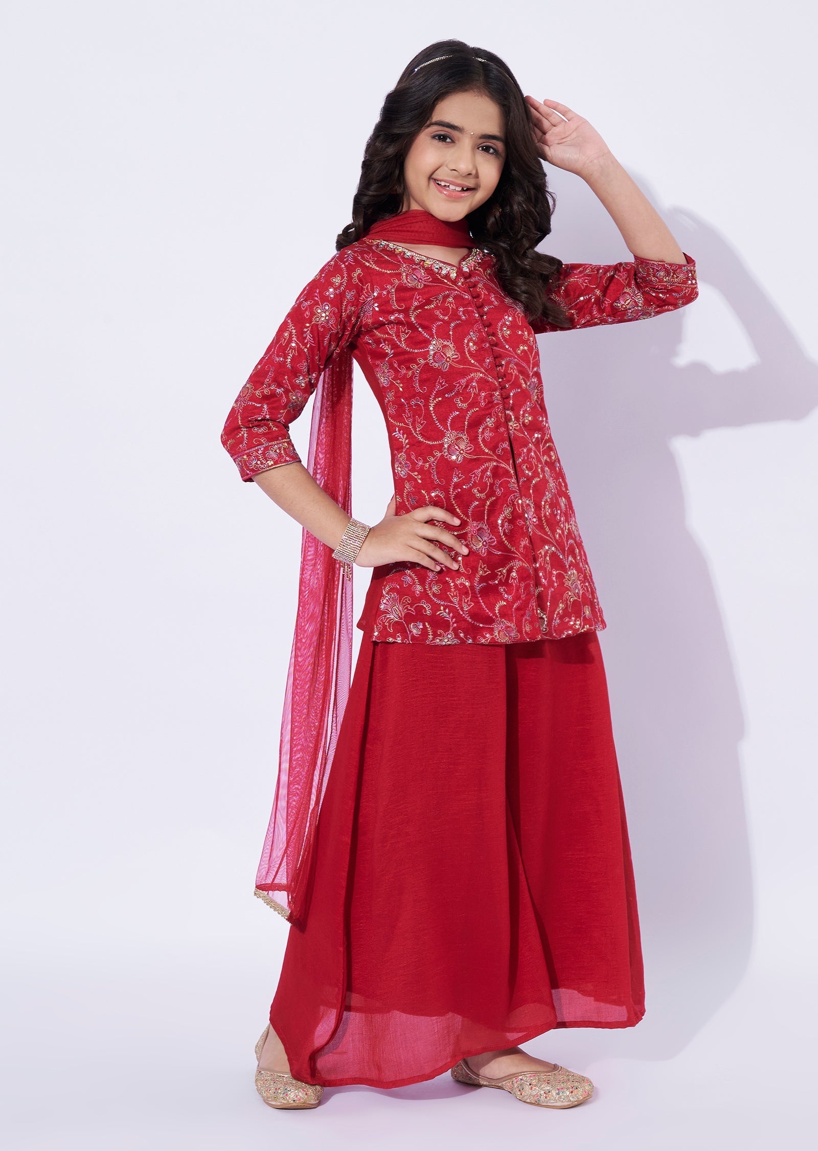 Magenta Silk Girls Sharara
