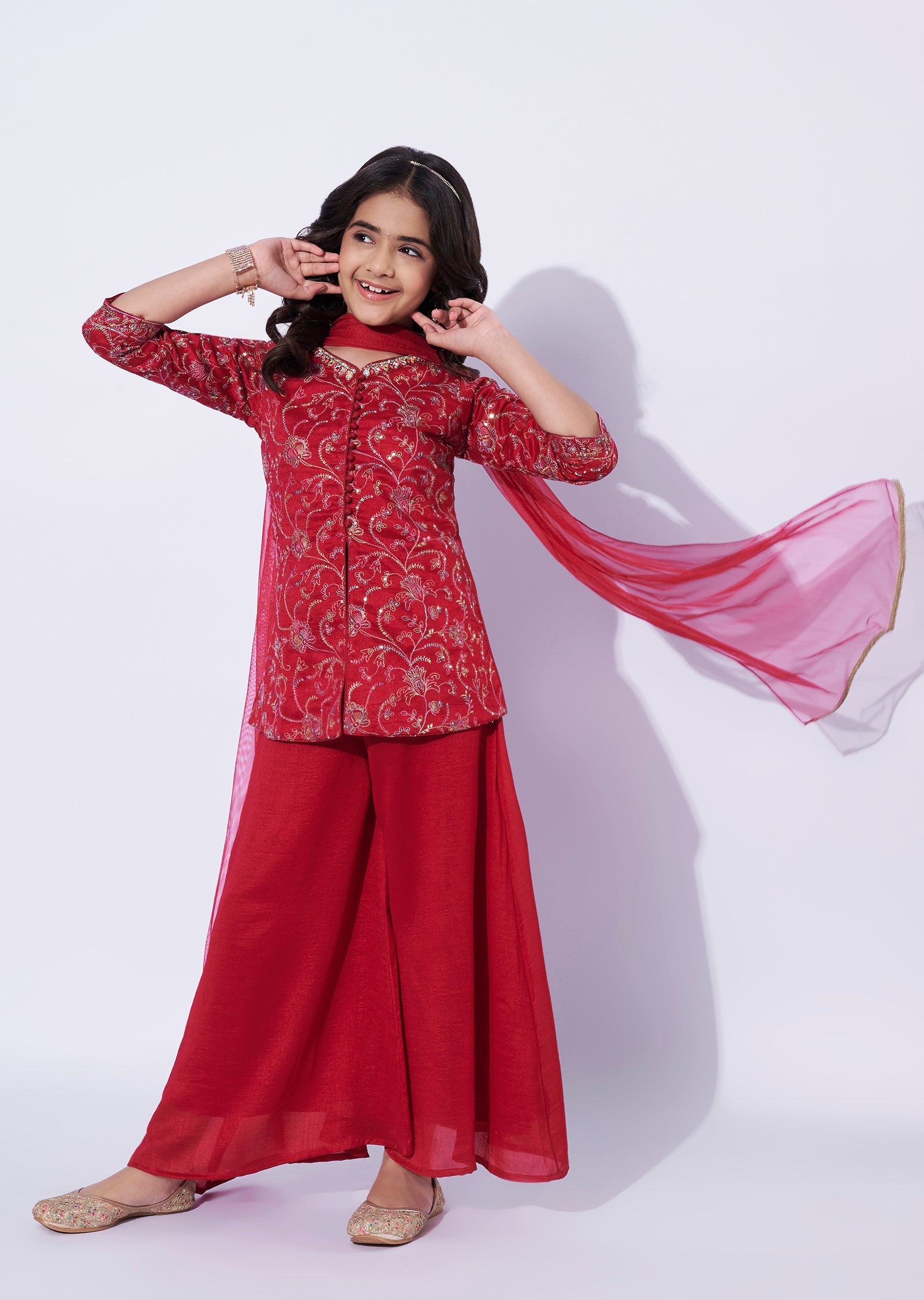 Magenta Silk Girls Sharara