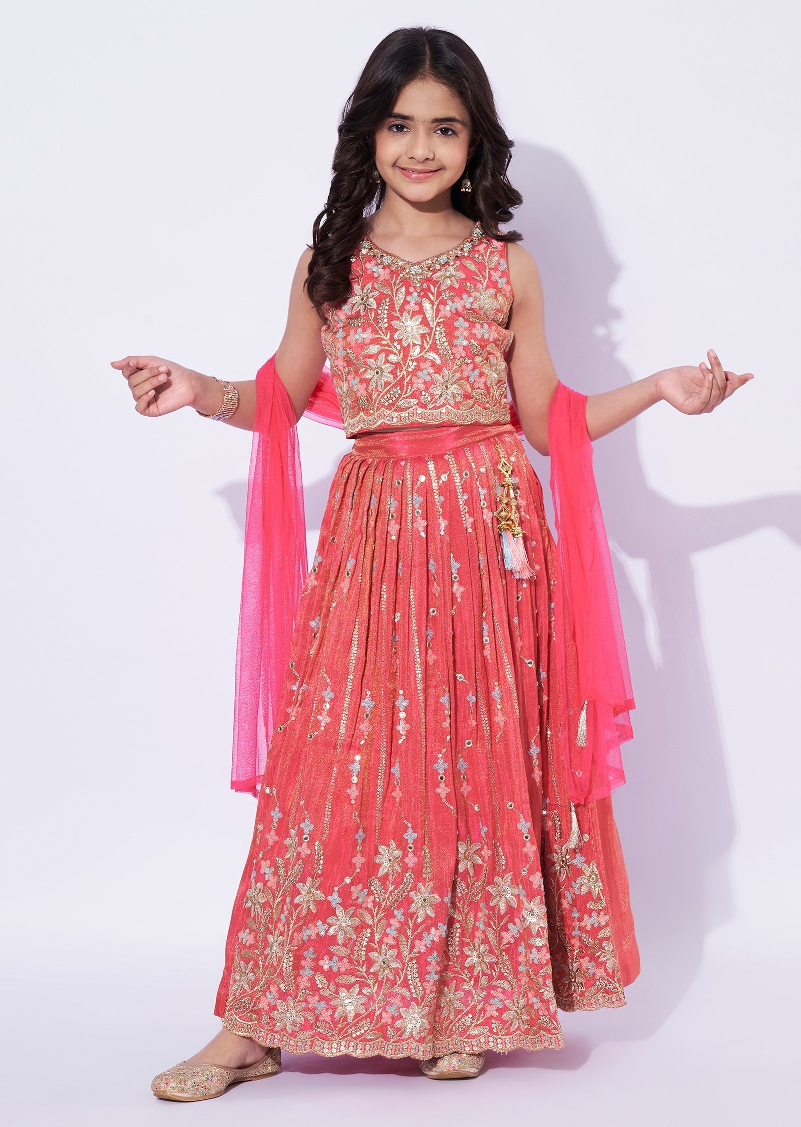 Pink Tissue Girls Ghagra Choli