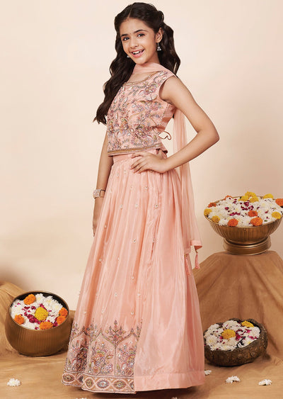 Coral Tissue Girls Ghagra Choli
