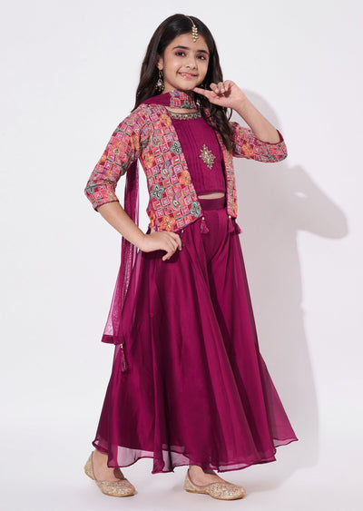 Magenta Chiffon Gharara Set