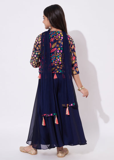 Navy Blue Chiffon Gharara Set