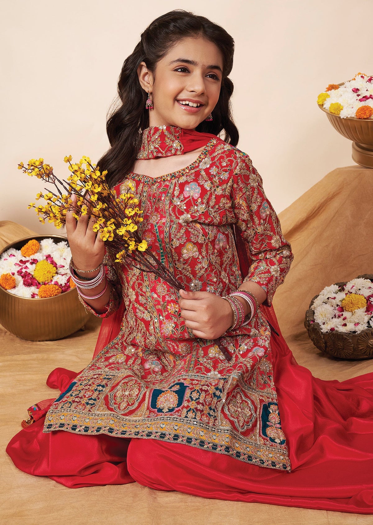 Red Silk Girla Gharara