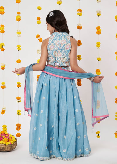 Blue Tissue Girls Ghagra Choli