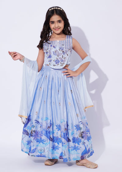 Blue chinnon Girls Ghagra Choli