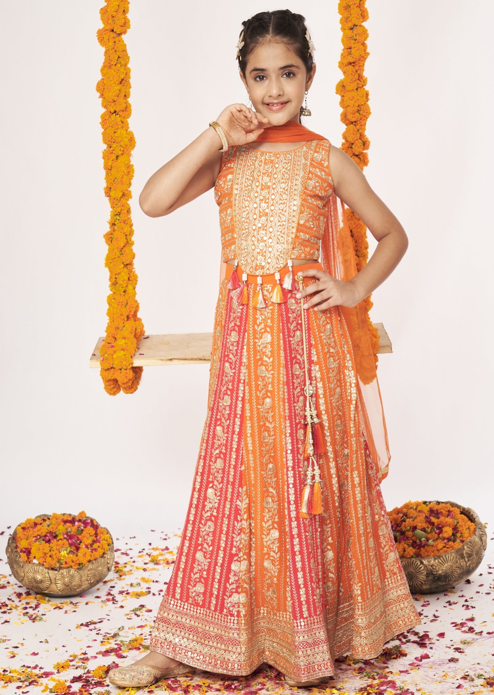 Orange Georgette Lehenga