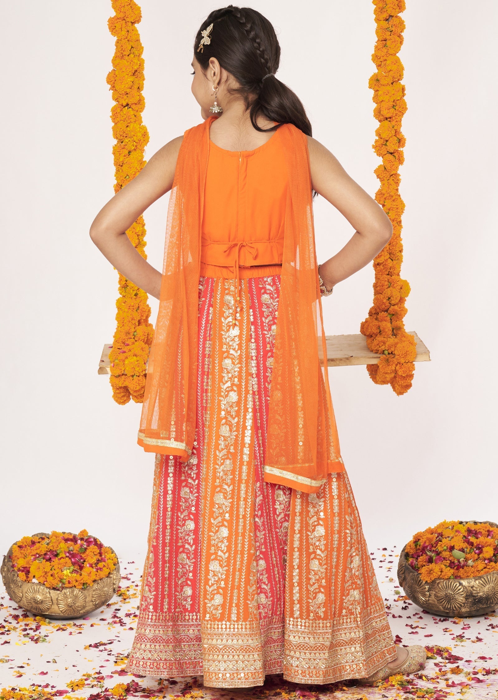 Orange Georgette Lehenga