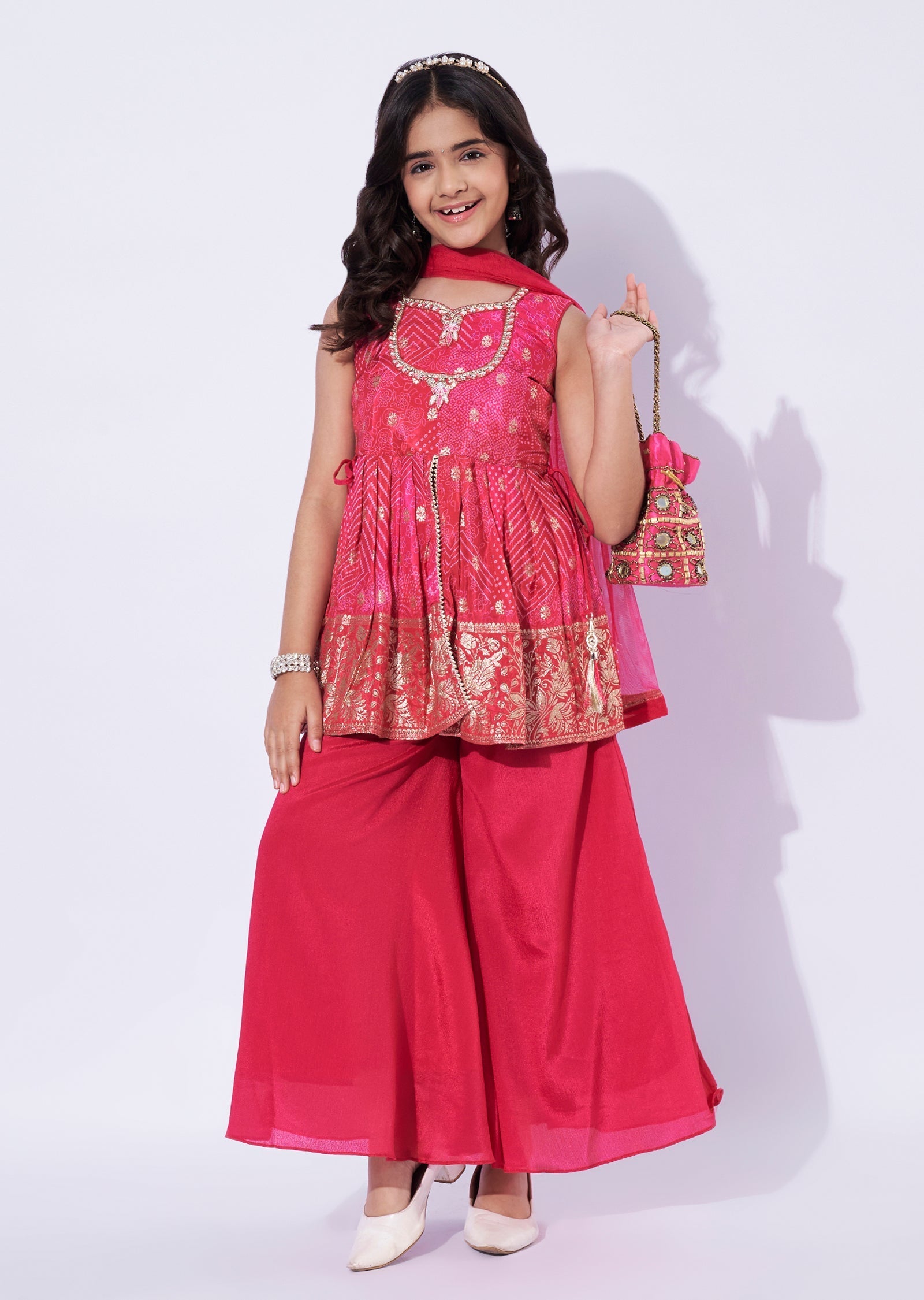 Pink Banaras Girls Sharara