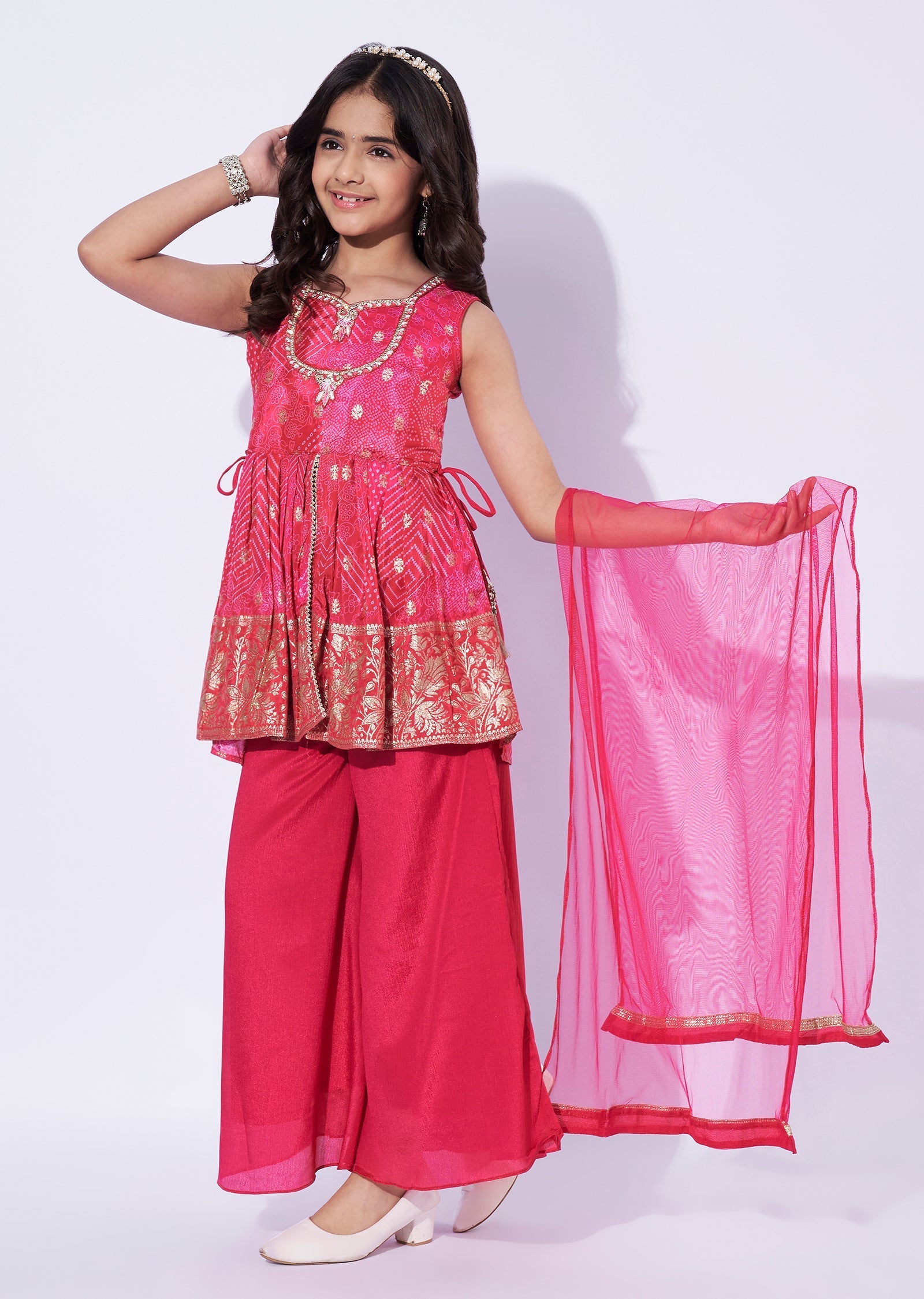 Pink Banaras Girls Sharara