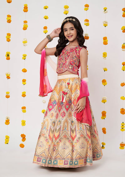 Cream Banara Girls Ghagra Choli
