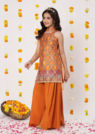 Orange Banaras Girls Gharara