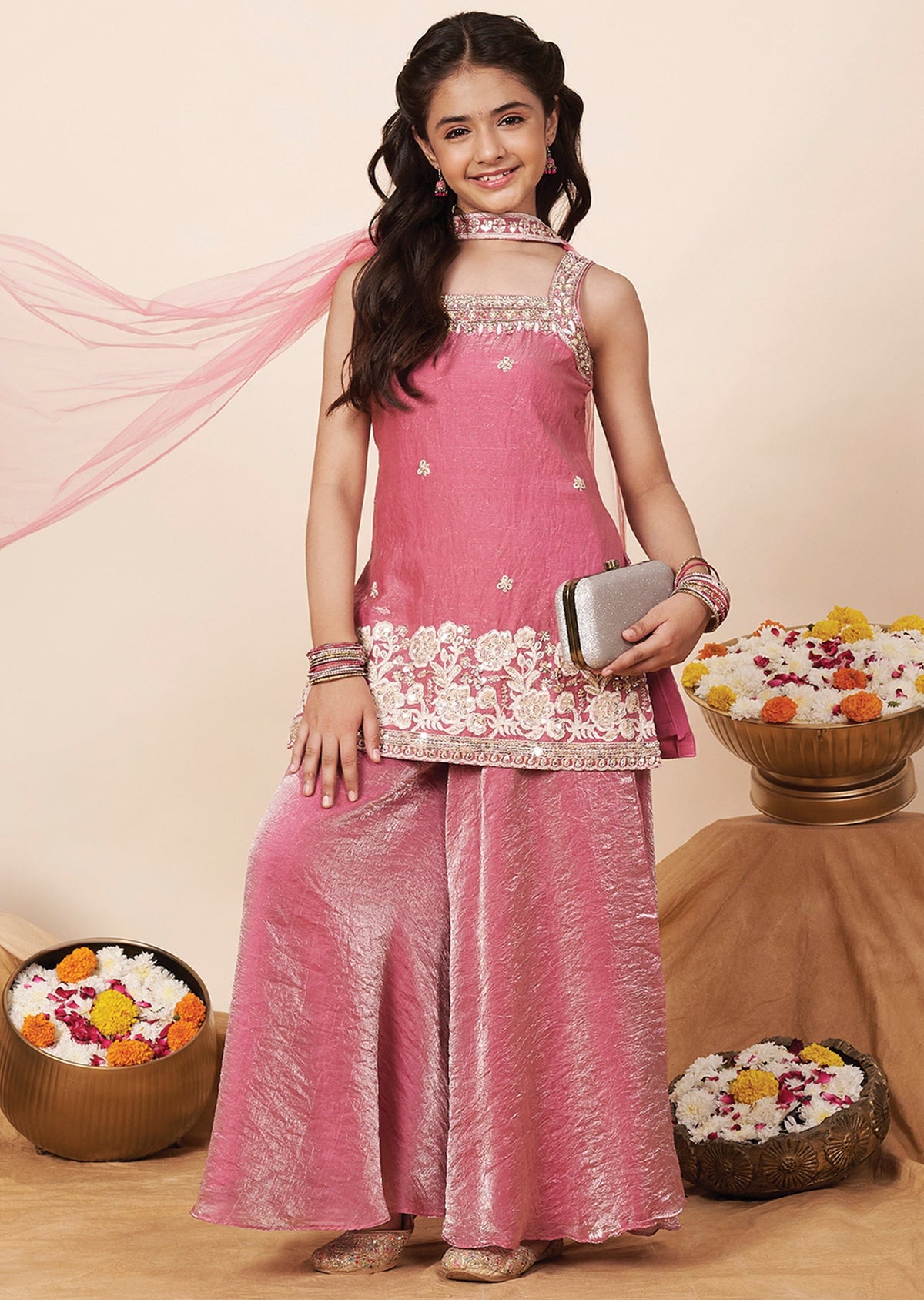 Pink Organza Girla Gharara