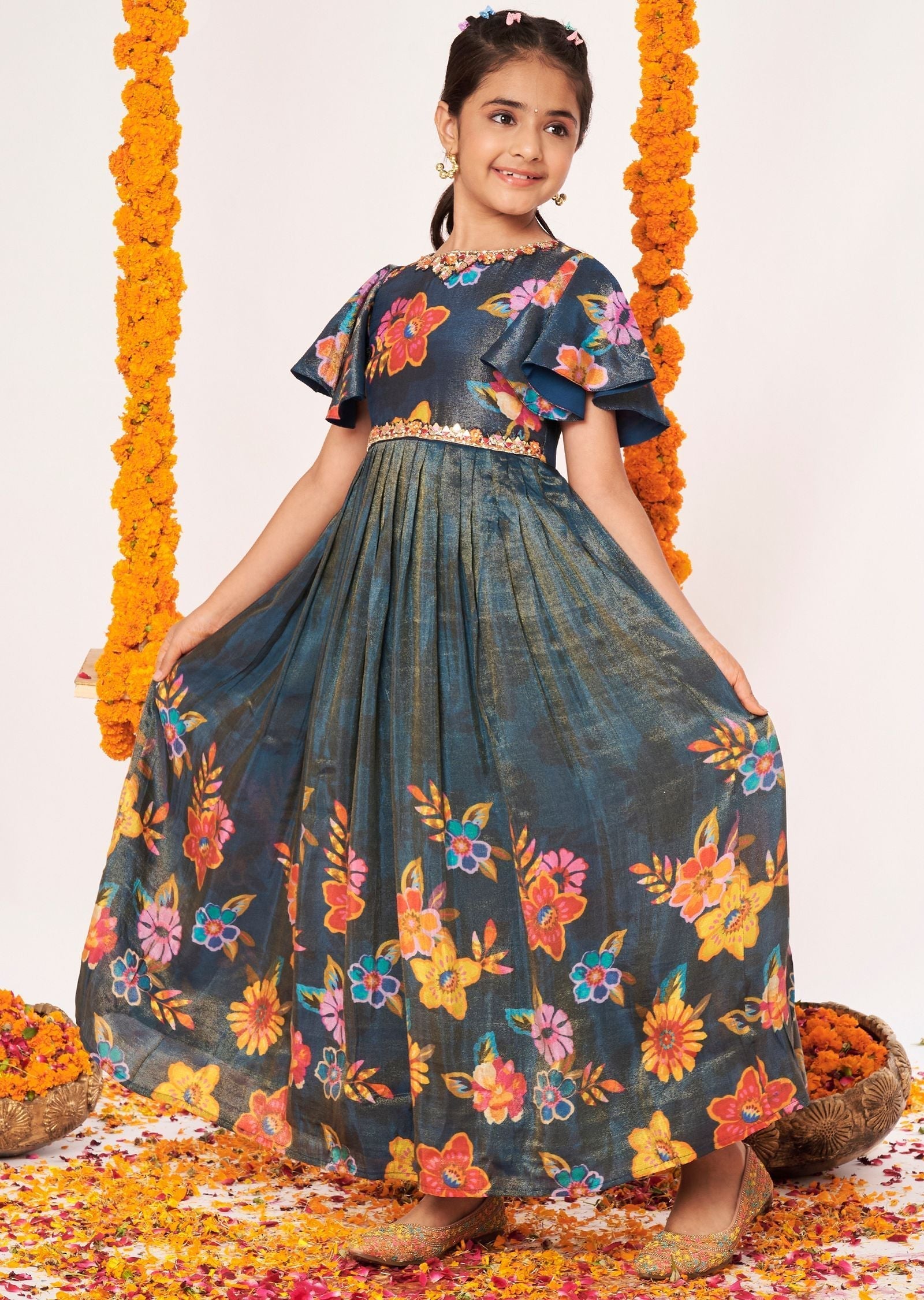 Teal Blue Tissue Ethnic Gown