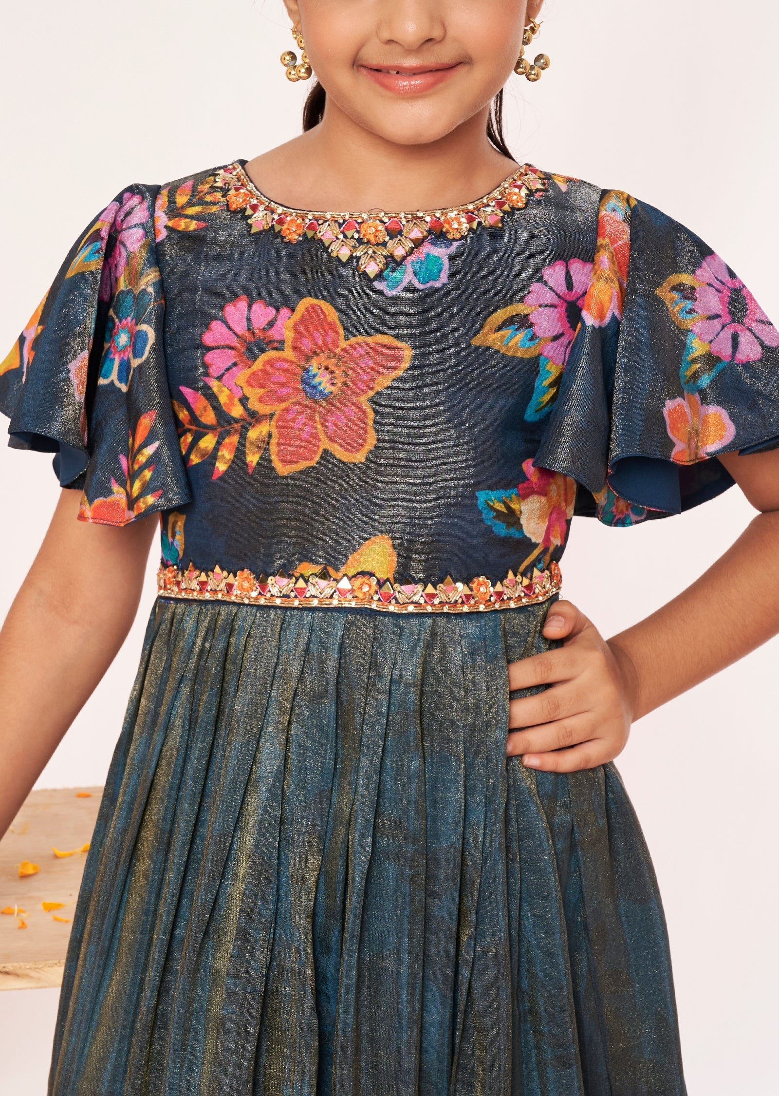 Teal Blue Tissue Ethnic Gown