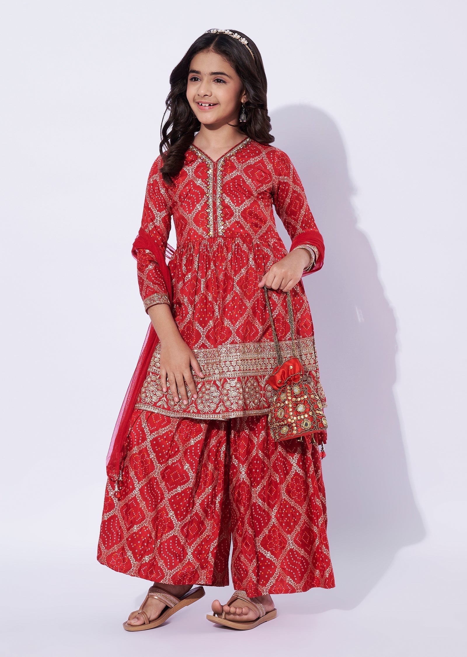 Red Banaras Girls Sharara