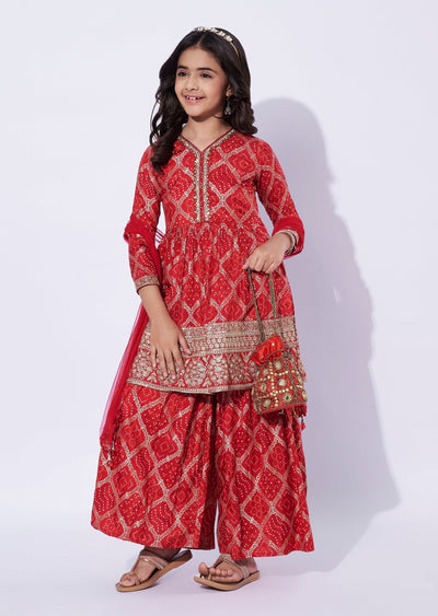 Red Banaras Girls Sharara